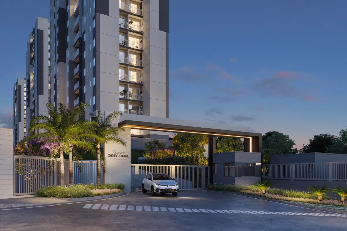 Fachada do Reserva Direcional Jardim Botânico com portaria e acesso de veículos