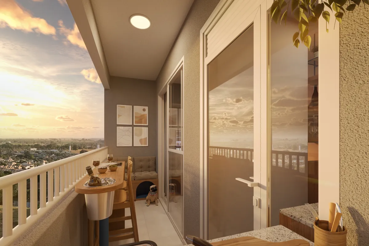 Varanda do apartamento com vista e espaço para bancada